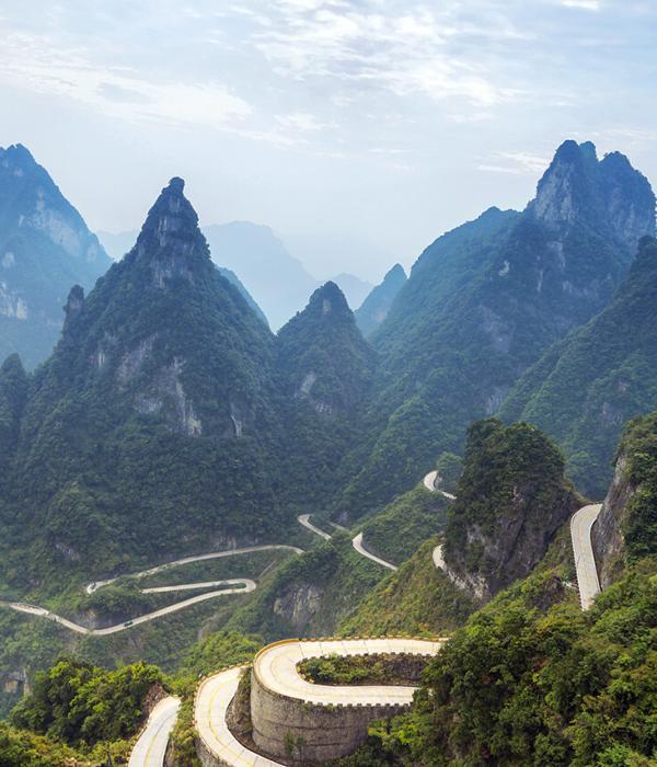 View of winding road of Tianmen mountain national park, Hunan province, China